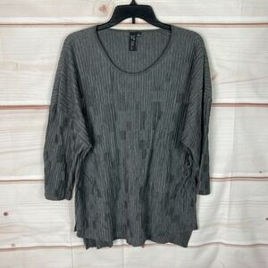 Focus Casual Life Top Womens Small Gray‎ Crinkle Knit Blouse 3/4 Sleeve Pullover